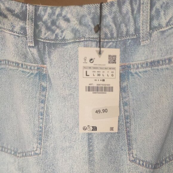 ZARA Satin Effect Denim Print A-Line Skirt - LARGE - Picture 8 of 12